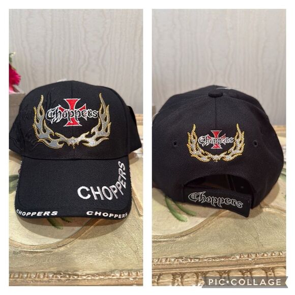 Choppers Flames Embroidered Cap Hat Adjustable Black NWT - Picture 1 of 14